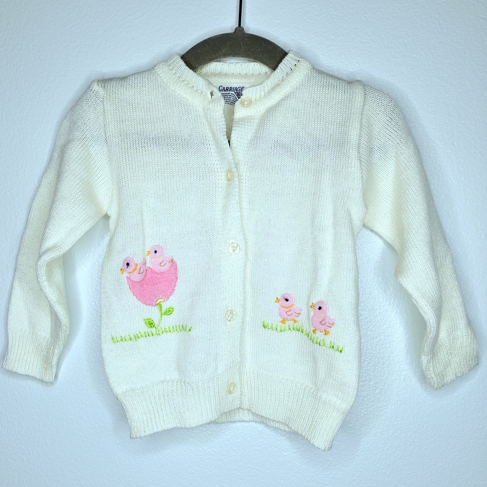 Carriage Boutiques Vintage Baby White Cardigan‎ Sweater Easter White